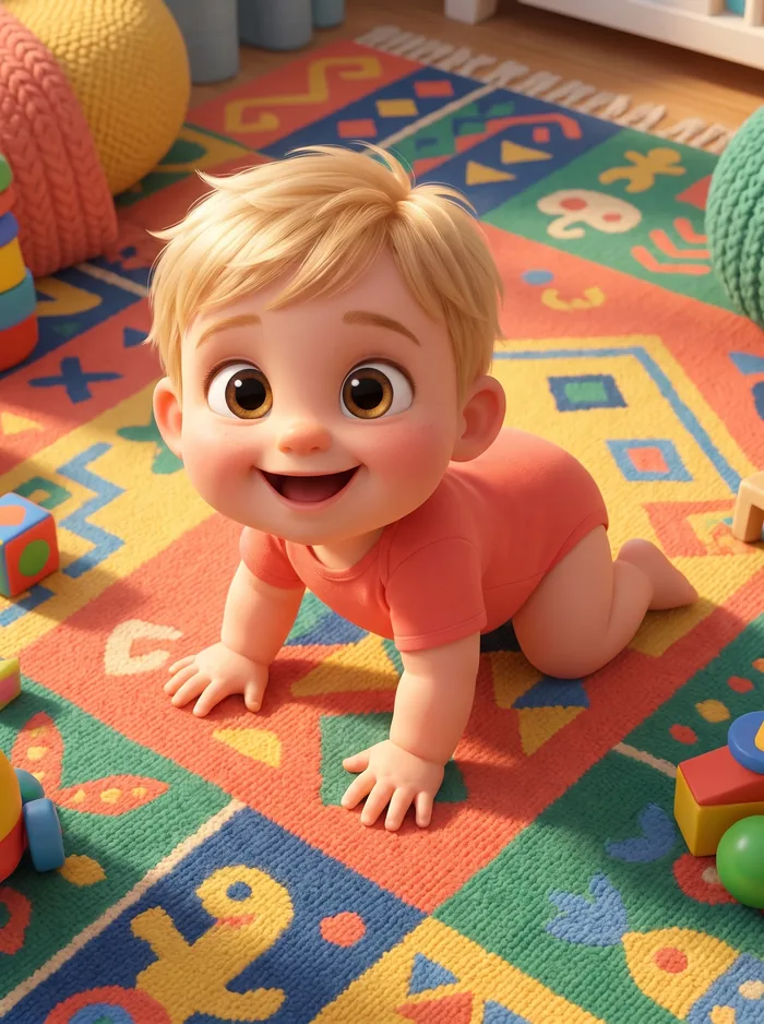 Ilustração de um bebê engatinhando sorrindo