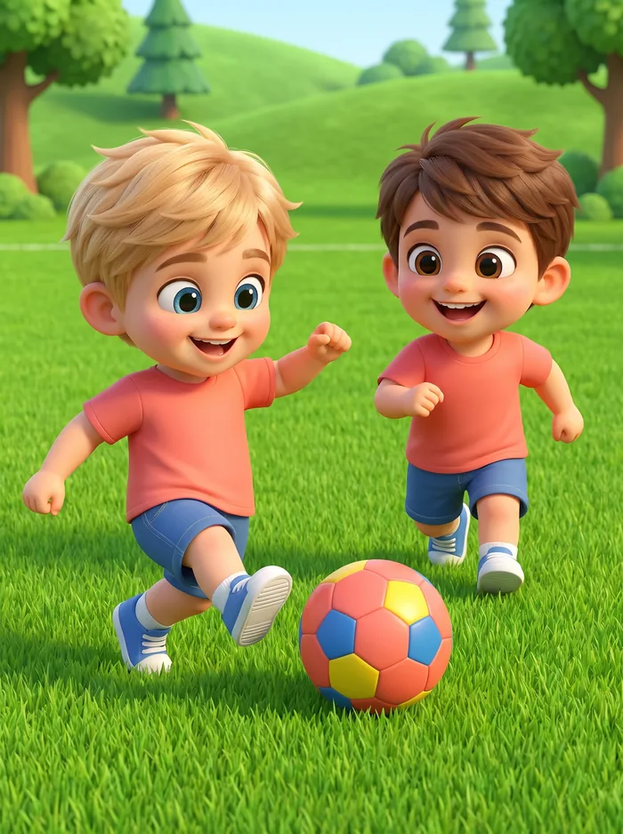 Ilustração de dois meninos brincando de futebol